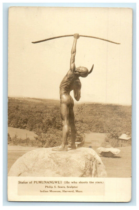 c1910's Statue Of Pumunangwet Indian Museum Harvard MA RPPC Photo Postcard