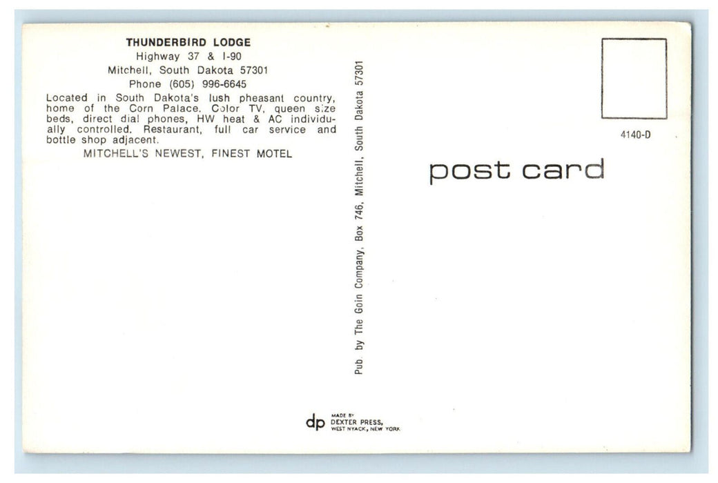 c1960s Thunderbird Lodge Mitchell South Dakota SD Vintage Postcard