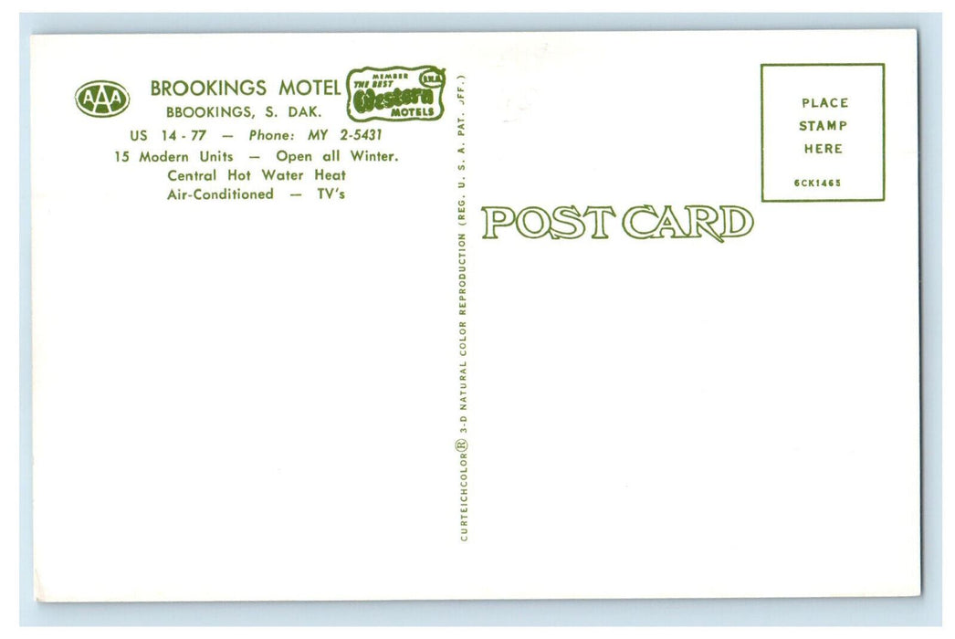 c1970s Brookings Motel Brookings South Dakota SD Unposted Vintage Postcard