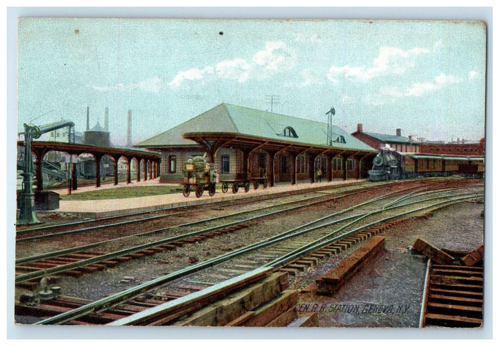 1908 New York Cen Railroad Station Geneva New York NY Posted Antique Postcard
