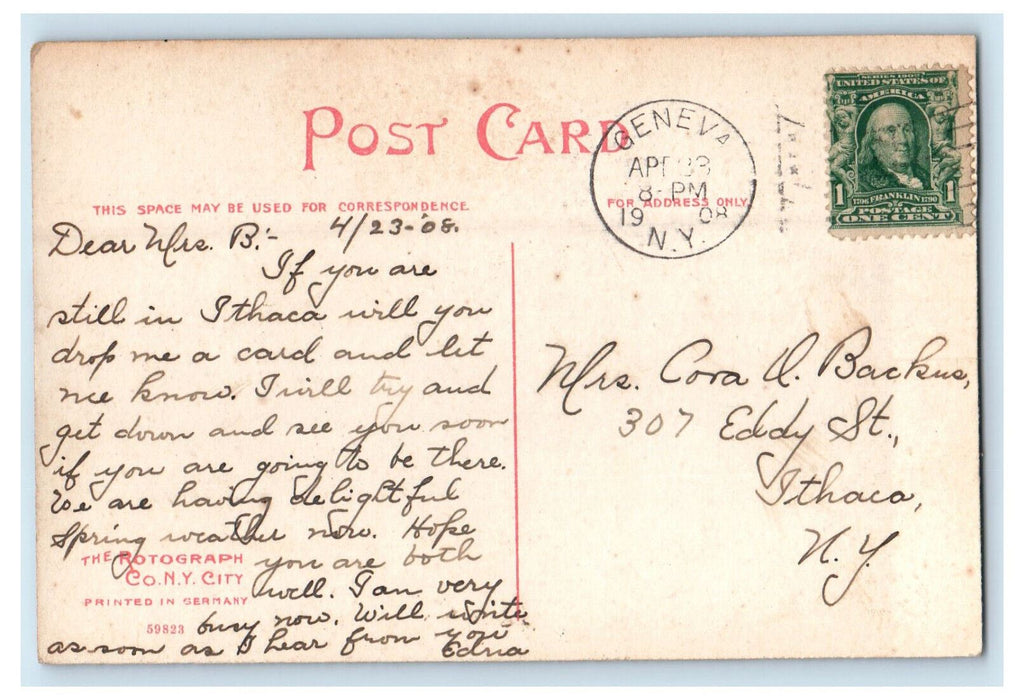 1908 New York Cen Railroad Station Geneva New York NY Posted Antique Postcard