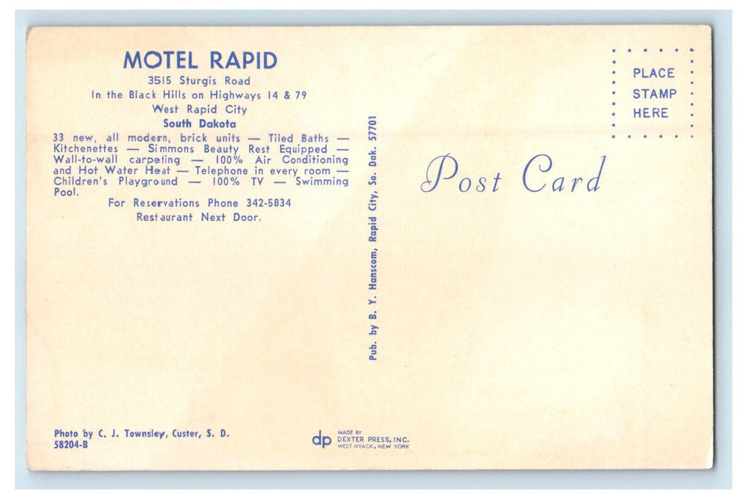 c1970s Motel Rapid West Rapid City South Dakota SD Vintage Postcard