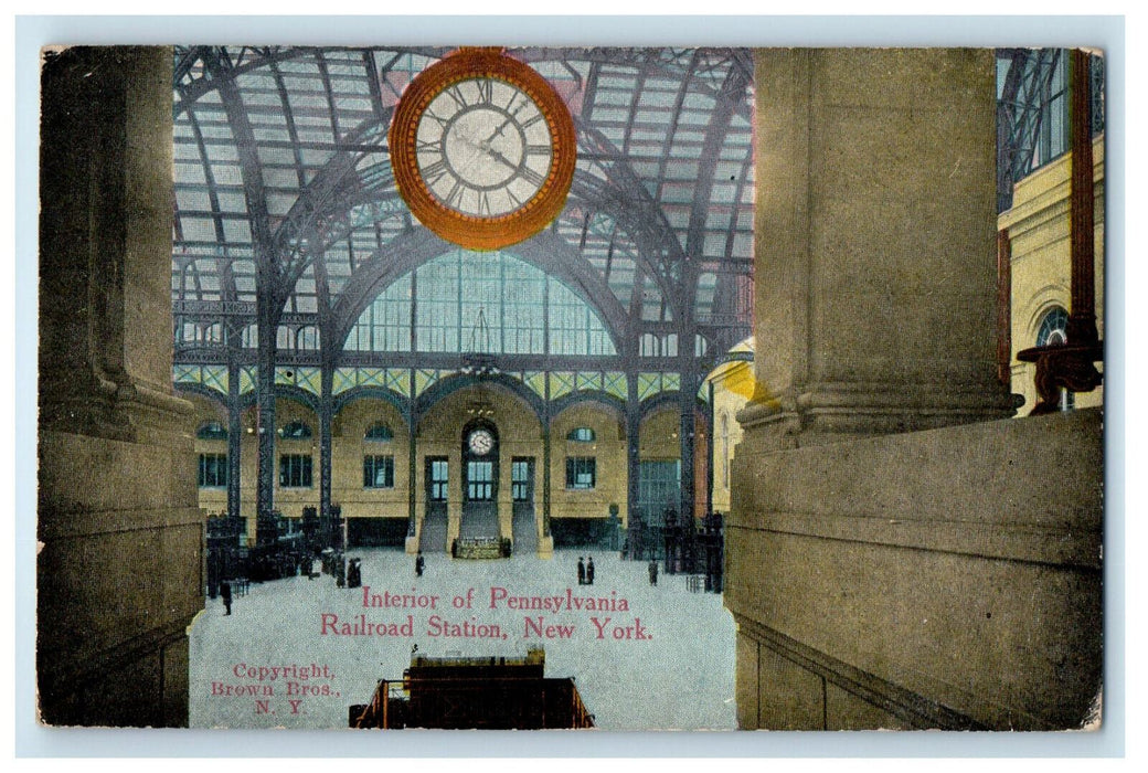 c1910 Interior of Pennsylvania Railroad Station New York NY Antique Postcard