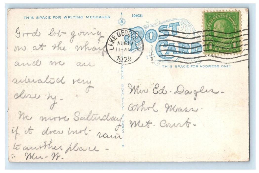 1929 Railroad Station and Steamboat Landing, Lake George New York NY Postcard