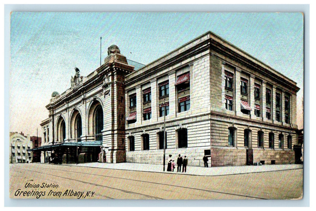 c1905 Union Station Greetings from Albany New York NY Unposted Antique Postcard