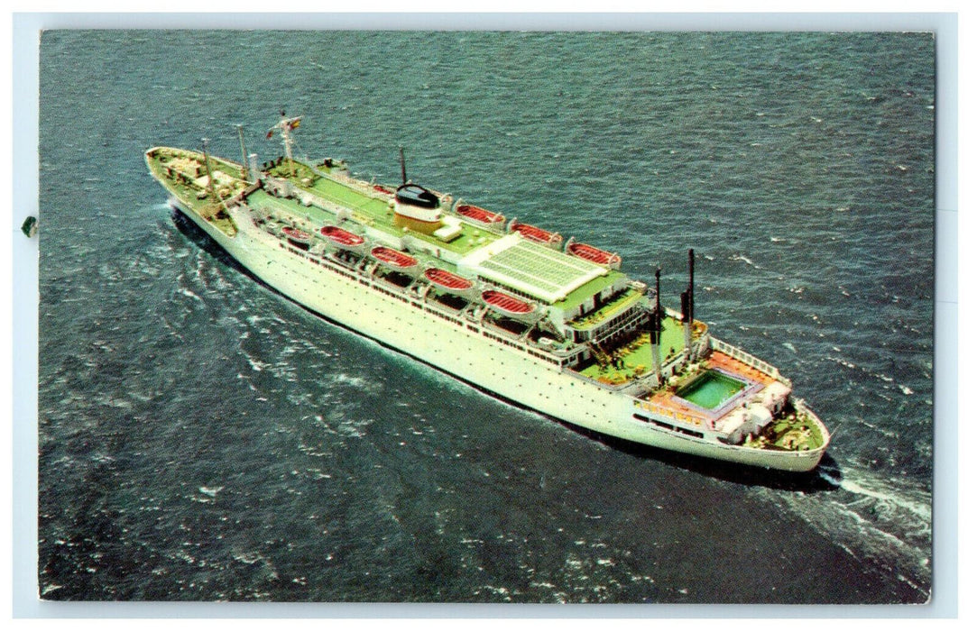 c1960s SS Atlantic American Export Lines Par Avion Stamp Cancel Postcard