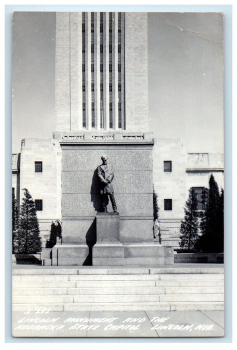 c1940's Lincoln Monument Nebraska State Capitol Lincoln NE RPPC Photo Postcard