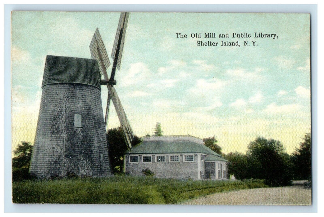 c1910's The Old Mill And Public Library Shelter Island NY Antique Postcard