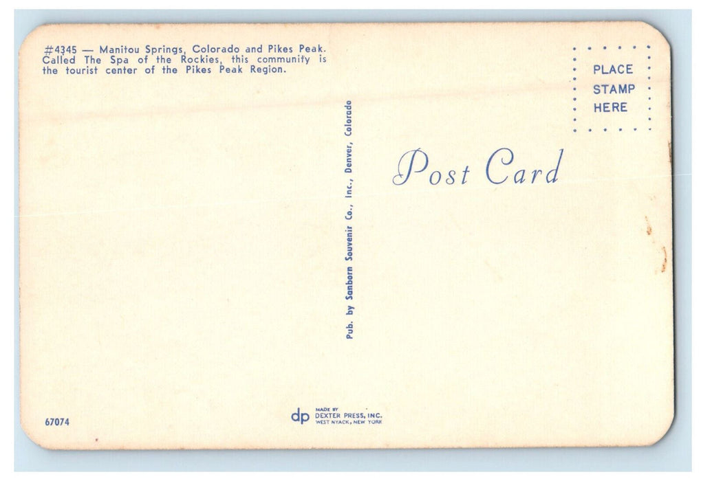 c1950s The Spa of The Rockies, Pike's Peak and Manitou Colorado CO Postcard