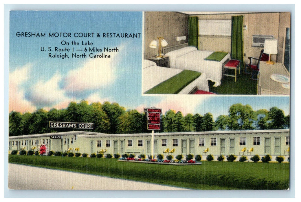 c1940s Gresham Motor Court & Restaurant North Raleigh North Carolina NC Postcard