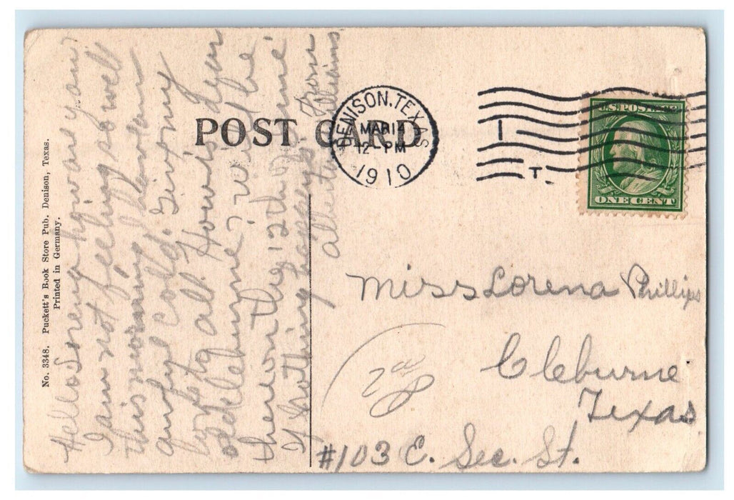1910 First Presbyterian Church Street View Denison Texas TX Antique Postcard