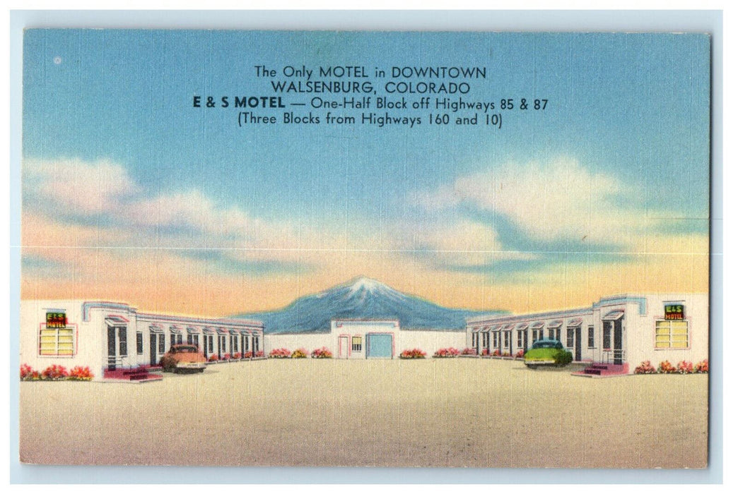 c1940s E & S Motel, The Only Motel in Downtown Walsenburg, Colorado CO Postcard