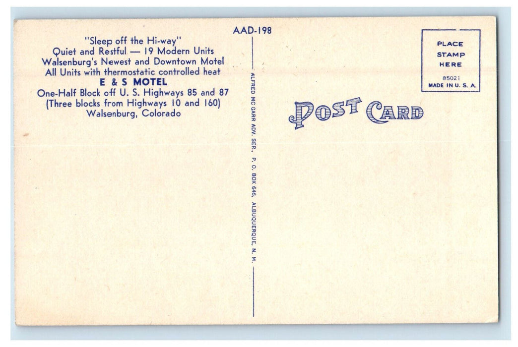 c1940s E & S Motel, The Only Motel in Downtown Walsenburg, Colorado CO Postcard