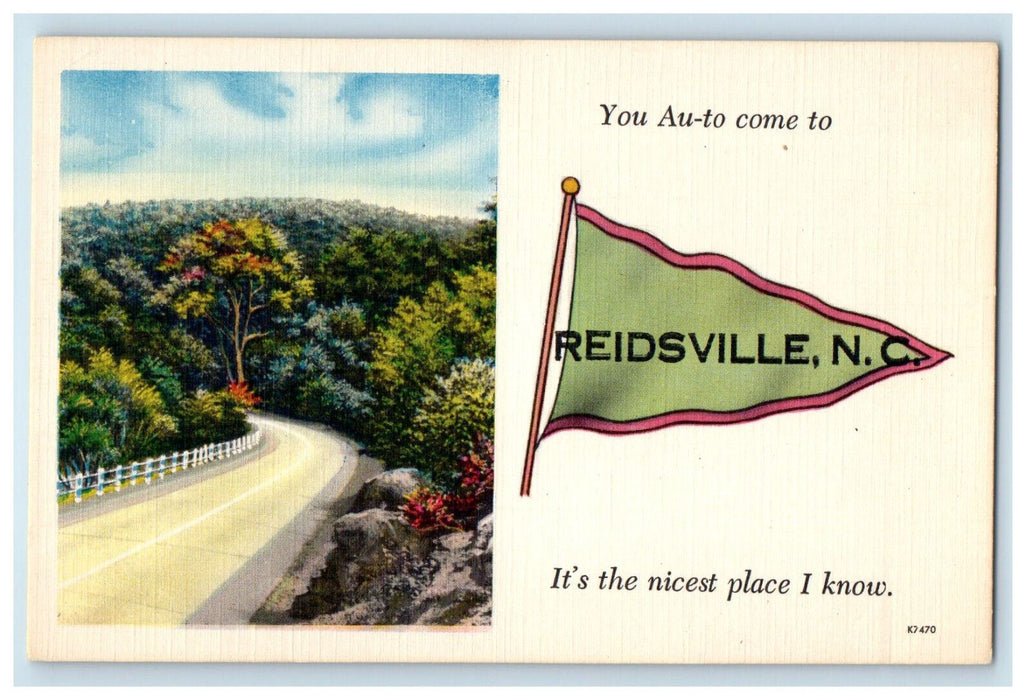 c1940s Road View Reidsville North Carolina NC Pennant Unposted Postcard