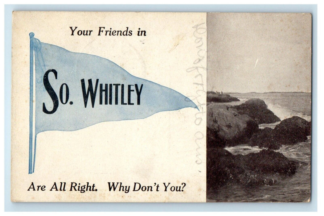 1912 South Whitley Indiana IN, Beach Scene View Big Rocks Pennant Postcard