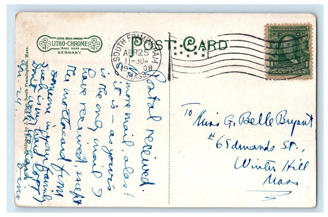 1908 Gordon's Bridge River Framingham Massachusetts MA Posted Antique Postcard