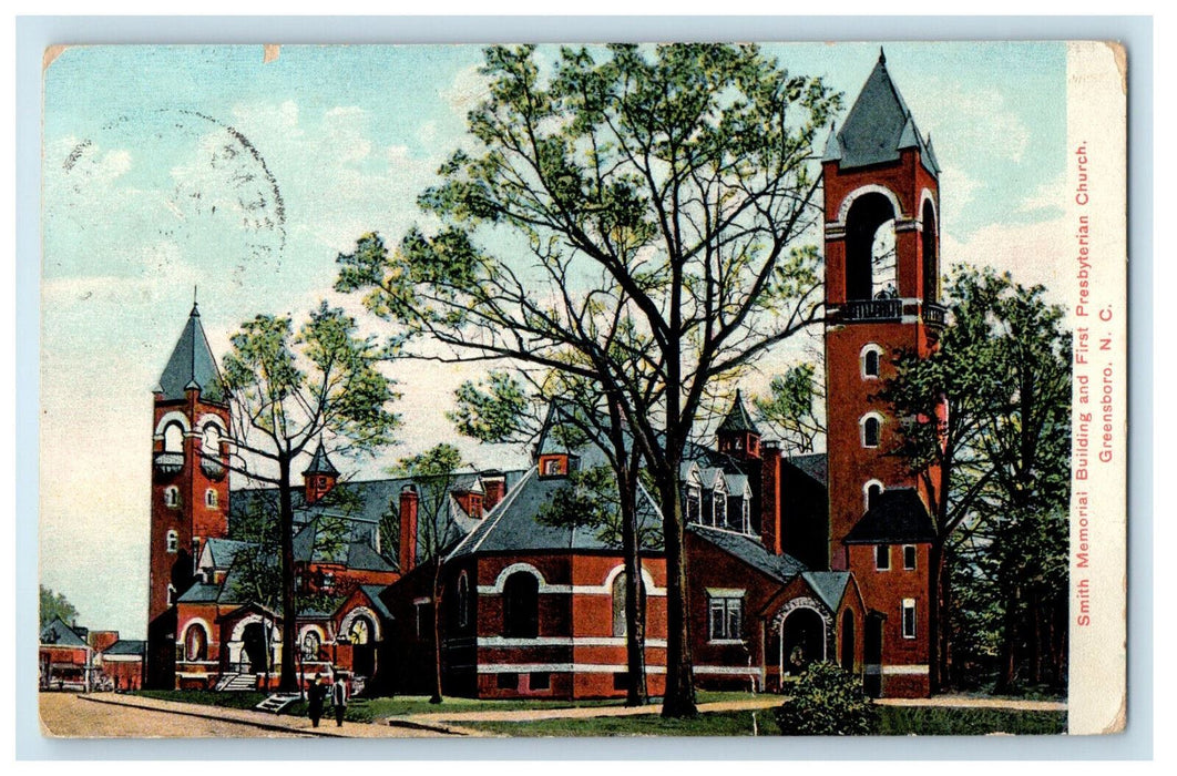 1909 Smith Memorial Building & First Presbyterian Church Greensboro NC Postcard