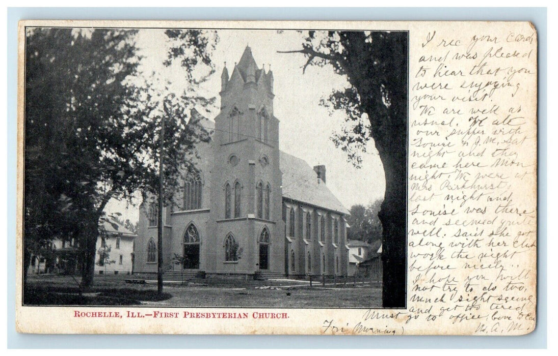c1905 First Presbyterian Church Street View Rochelle Illinois IL Posted Postcard