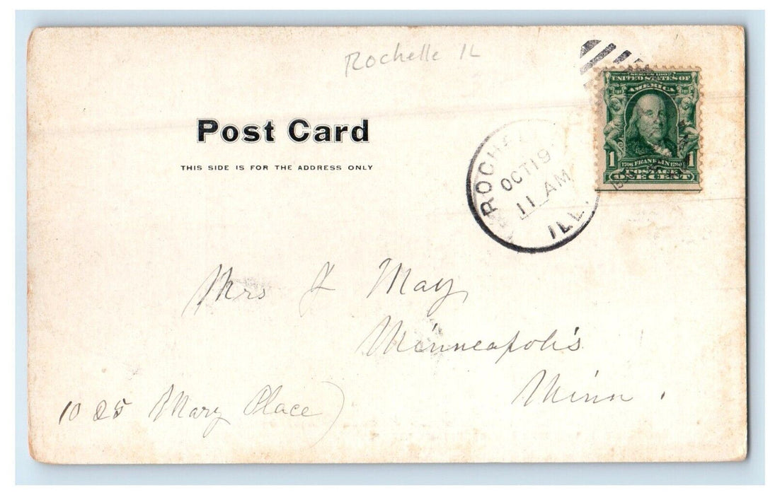c1905 First Presbyterian Church Street View Rochelle Illinois IL Posted Postcard
