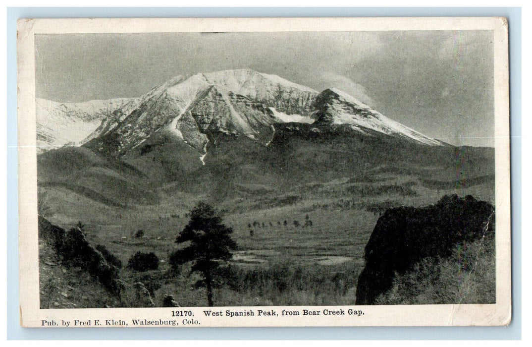 1913 West Spanish Peak from Bear Creek Gap Huerfano County Colorado CO Postcard