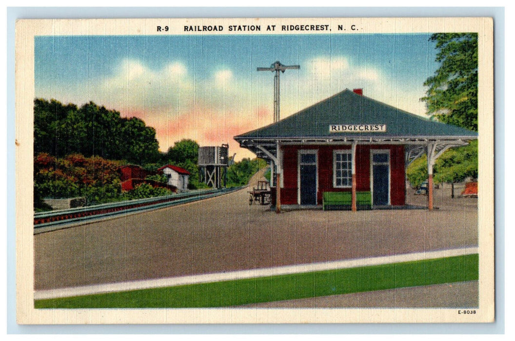 c1940s Railroad Station at Ridgecrest North Carolina NC Unposted Postcard