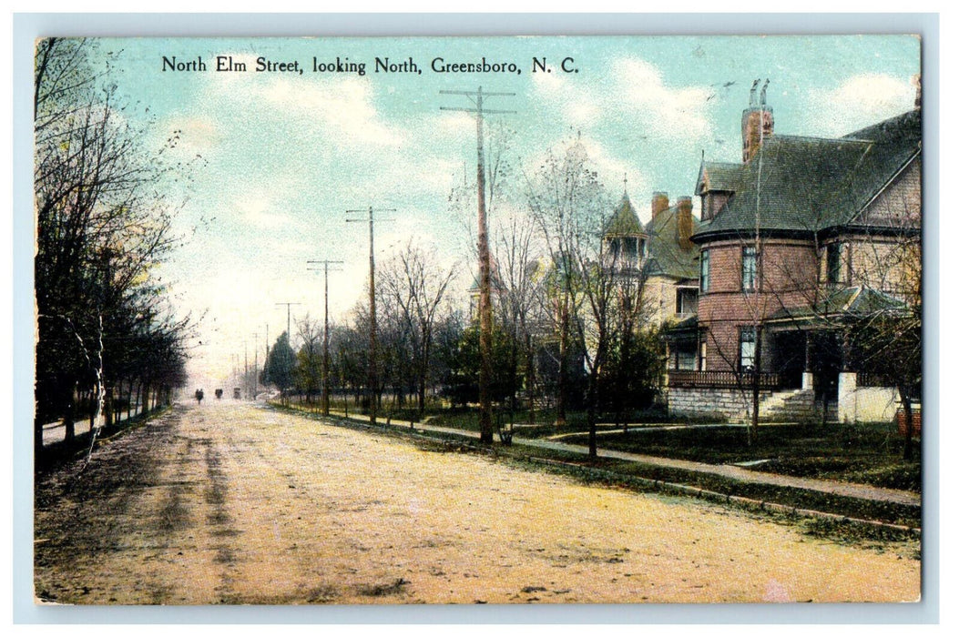 1910 North Elm Street Looking North Greensboro North Carolina NC Postcard