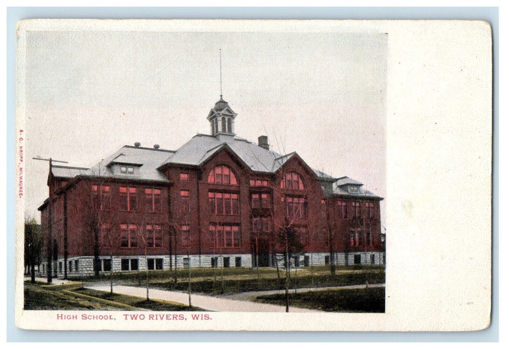 c1905 High School Building Two Rivers Wisconsin WI Unposted Antique Postcard