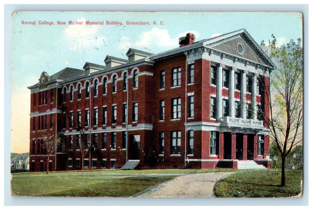 1910 Normal College, New Mc Iver Memorial Building Greensboro NC Postcard