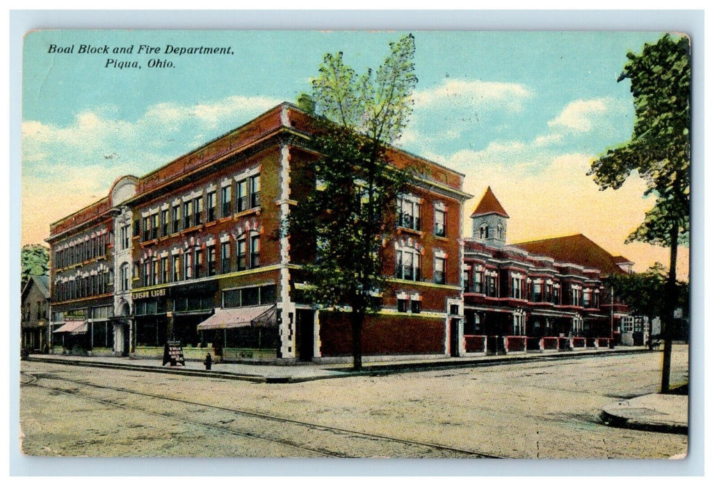 c1910's Boal Block And Fire Department Building Piqua Ohio OH Antique Postcard