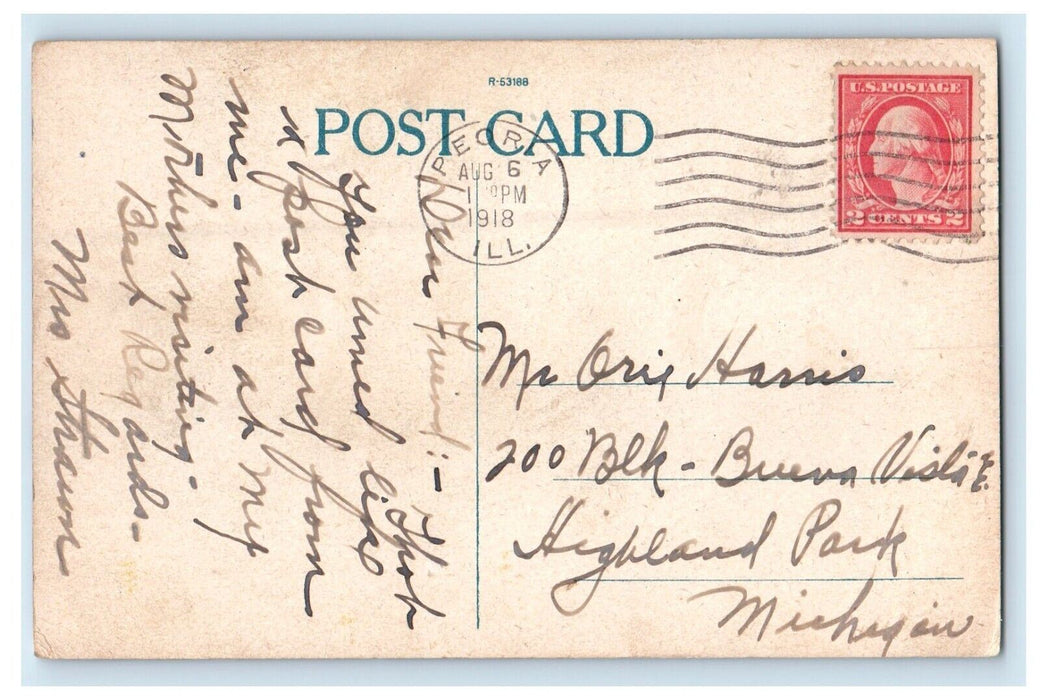 1918 View Of Vista In Bradley Park Peoria Illinois IL Posted Antique Postcard