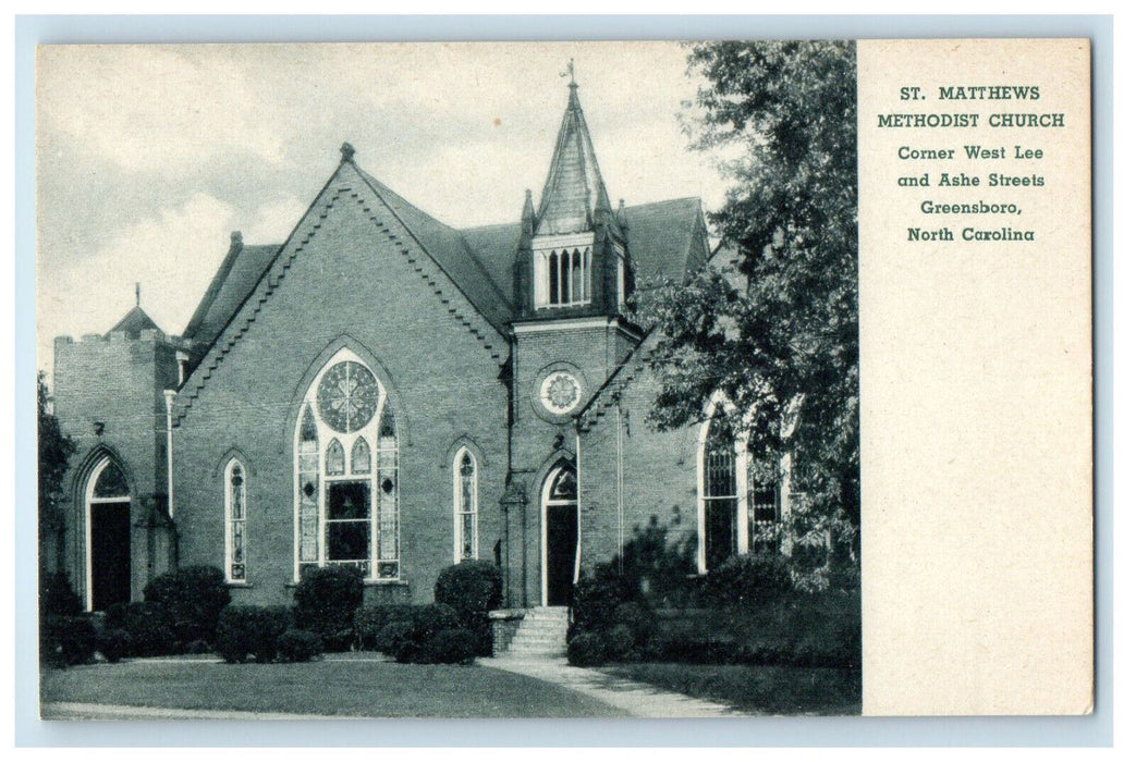 c1940s St. Matthews Methodist Church Greensboro North Carolina NC Postcard