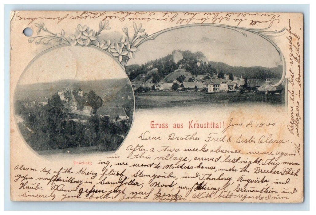 1900 Gruss Aus Krauchthal Switzeland Split View Posted Antique Postcard
