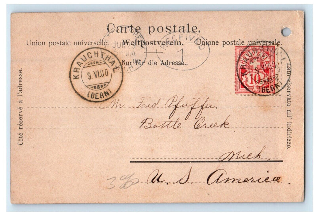 1900 Gruss Aus Krauchthal Switzeland Split View Posted Antique Postcard