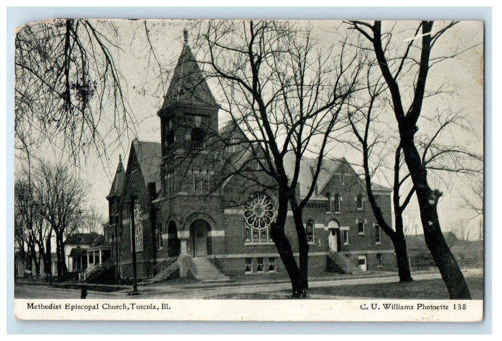 1908 Methodist Episcopal Church Street View Tuscola Illinois IL Antique Postcard