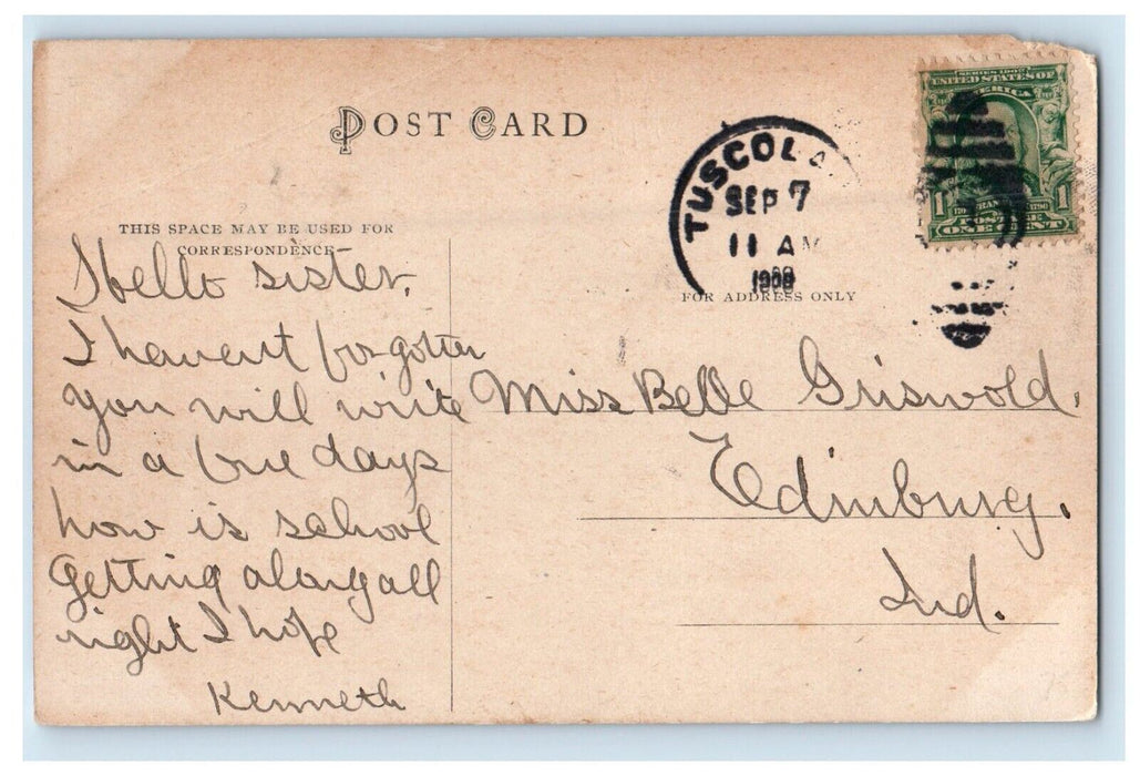 1908 Methodist Episcopal Church Street View Tuscola Illinois IL Antique Postcard