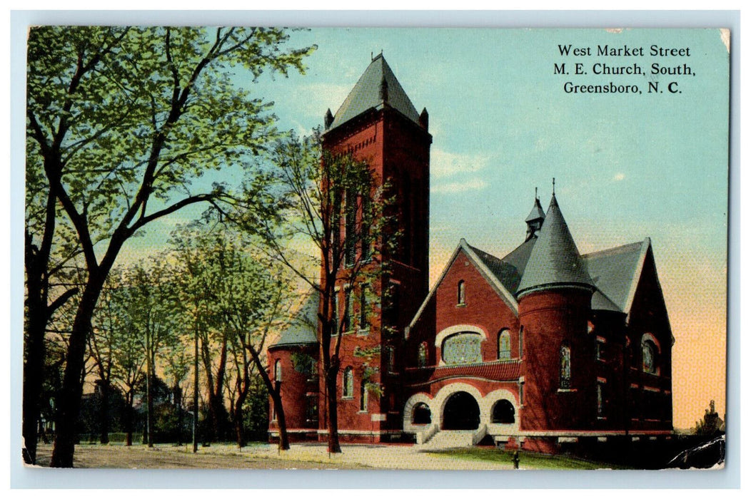 c1910 West Market Street M.E. Church South Greensboro North Carolina NC Postcard