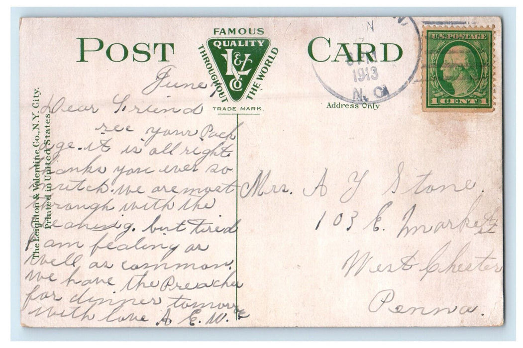 1913 First Baptist Church, Greensboro NC Leighton & Valentine Co. Postcard