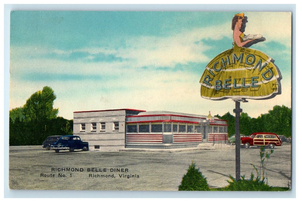 c1950's Richmond Belle Diner Cars Richmond Virginia VA Unposted Vintage Postcard