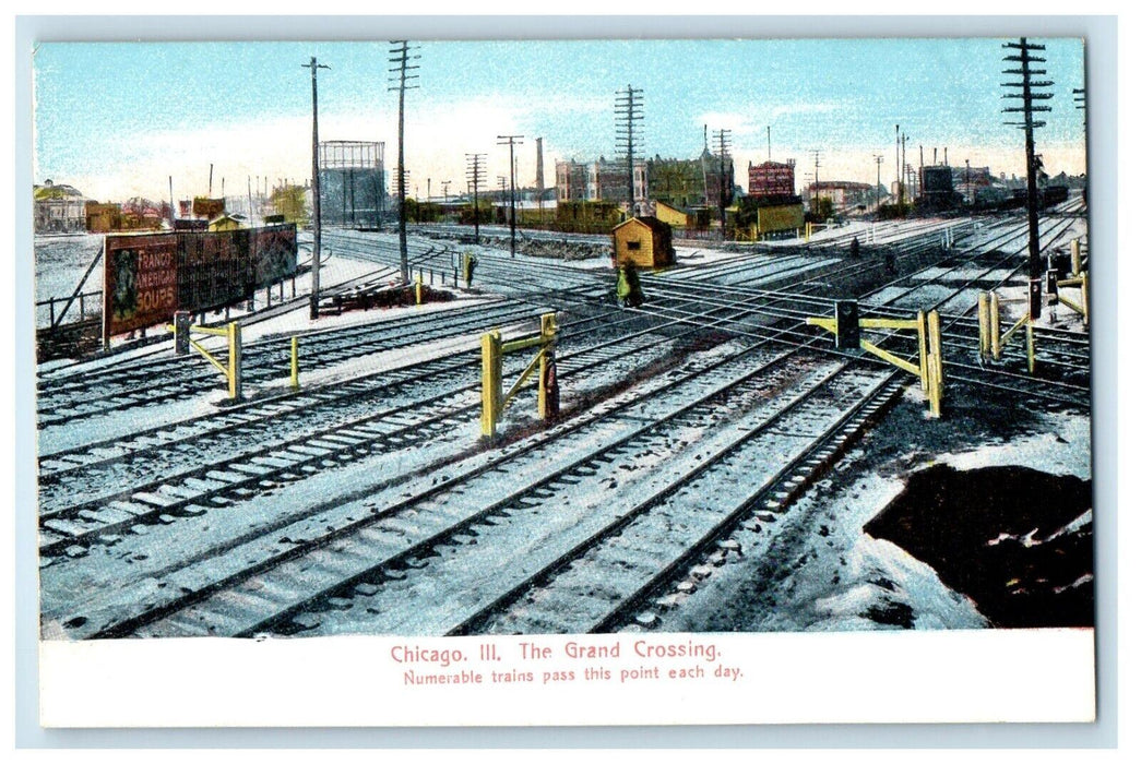 c1905 Chicago Illinois IL, The Grand Crossing Numerable Trains Pass Postcard