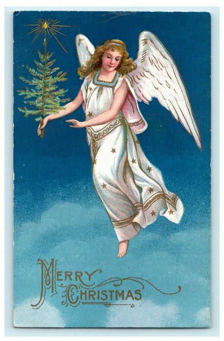 Beautiful Christmas Angel w/ Tree 1910 Ladiesburg Maryland Antique Postcard