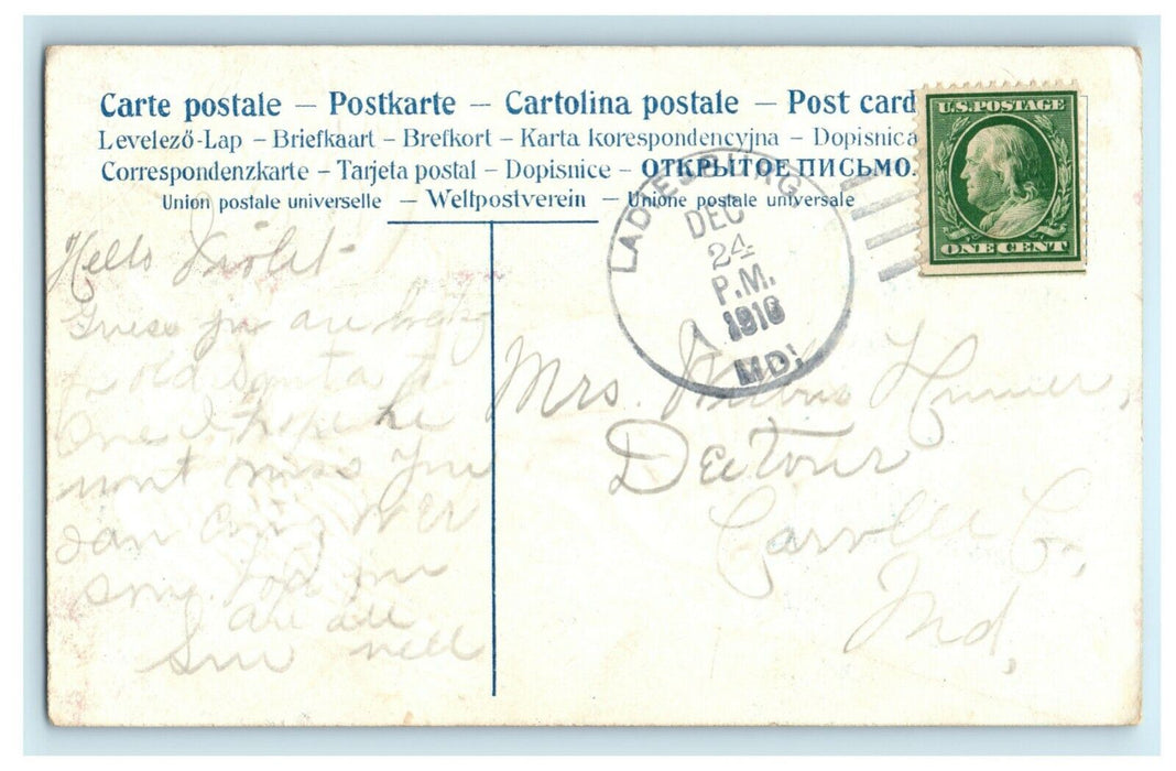 Beautiful Christmas Angel w/ Tree 1910 Ladiesburg Maryland Antique Postcard