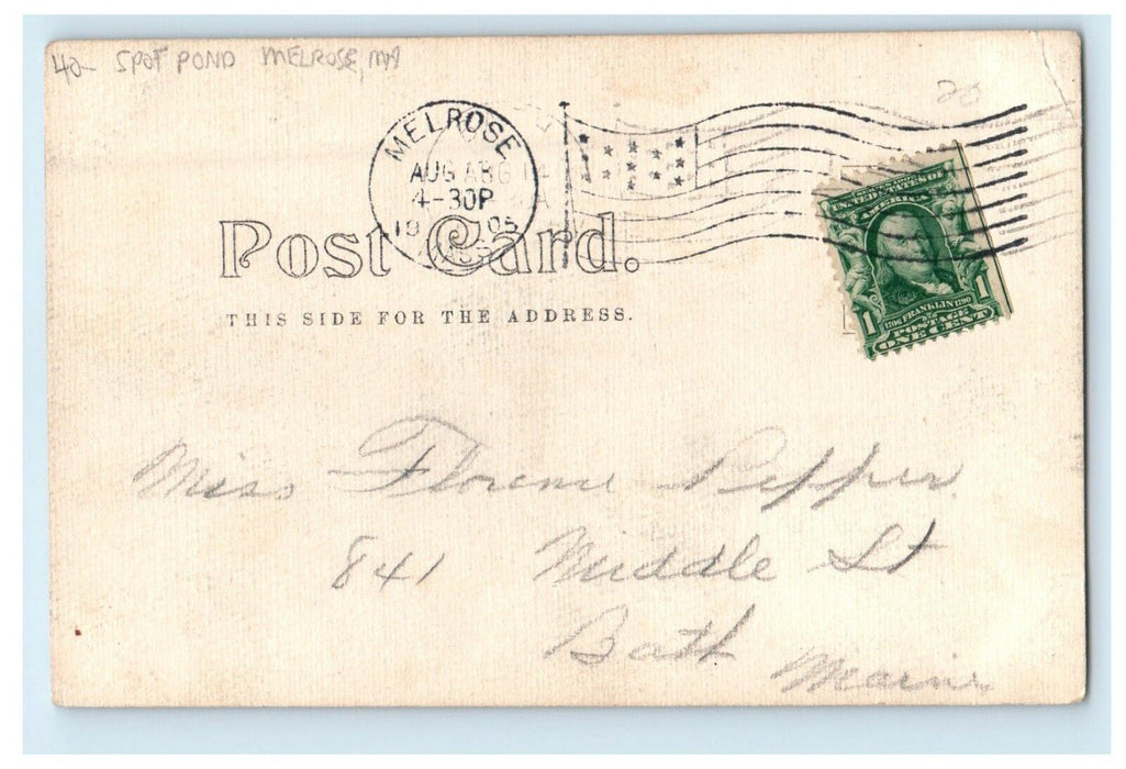 1905 View Of Spot Pond Melrose Massachusetts MA RPPC Photo Antique Postcard