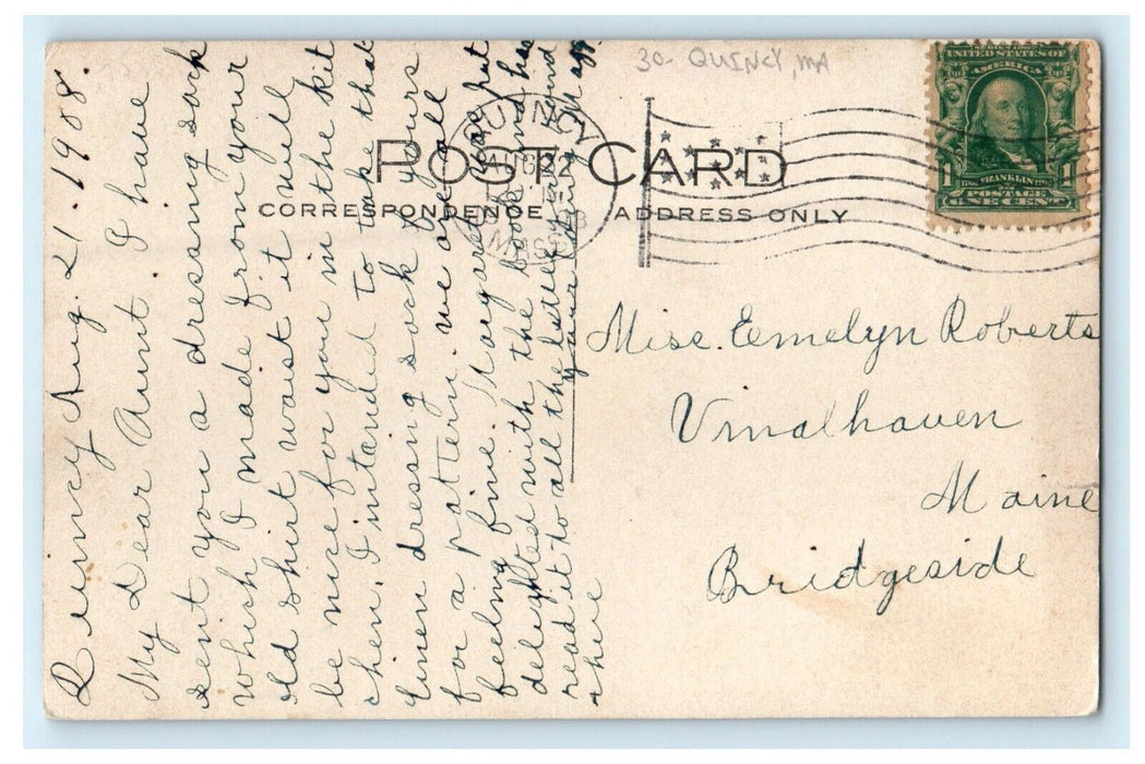 1908 View Of Victorian House Quincy Massachusetts MA RPPC Photo Postcard