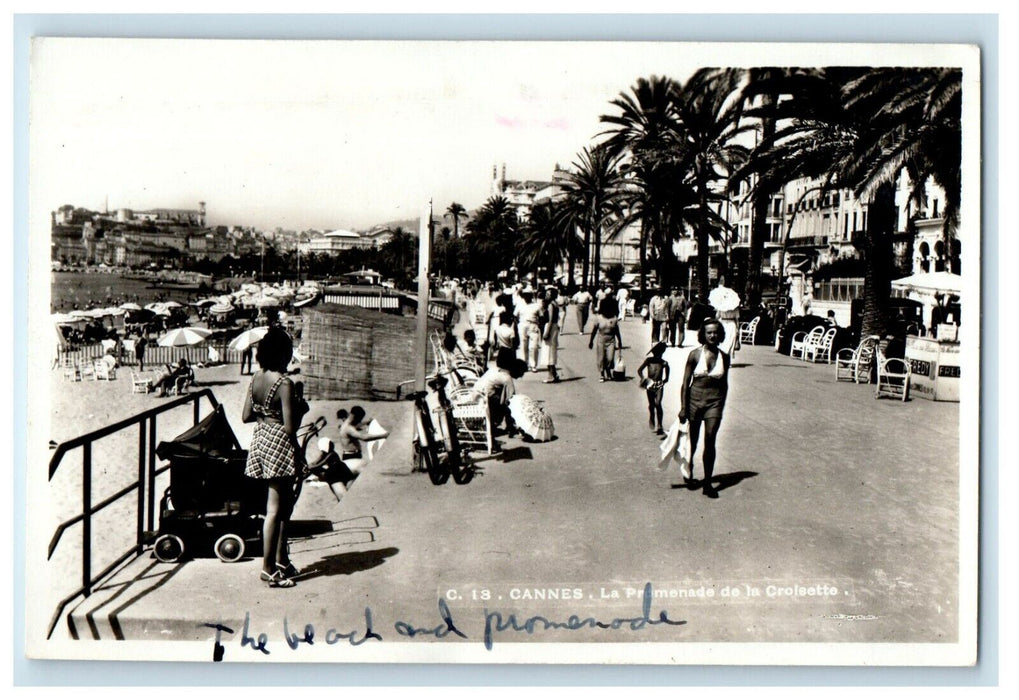 c1950's Cannes Beach La Promenade Croisette France RPPC Photo Vintage Postcard