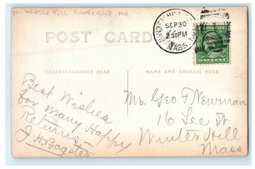 1910 View Of Winter Hill Somerville Massachusetts MA RPPC Photo Antique Postcard