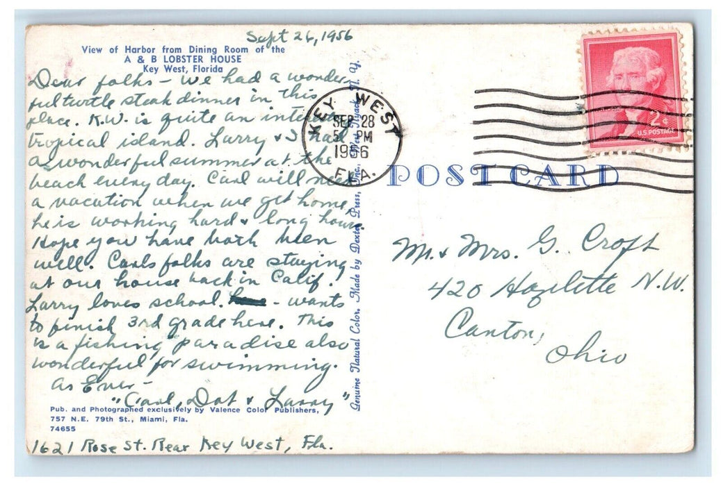 1956 View Of Harbor From Dining Room Lobster House Key West Florida FL Postcard