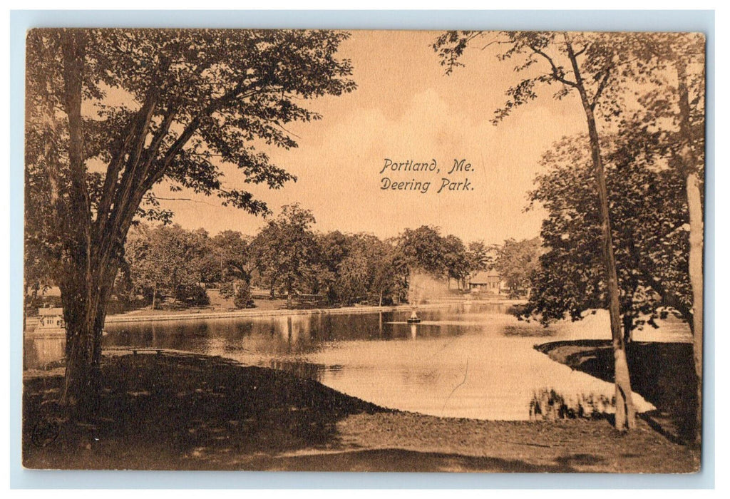 1920 River and Trees in Deering Park Portland Maine ME Posted Postcard