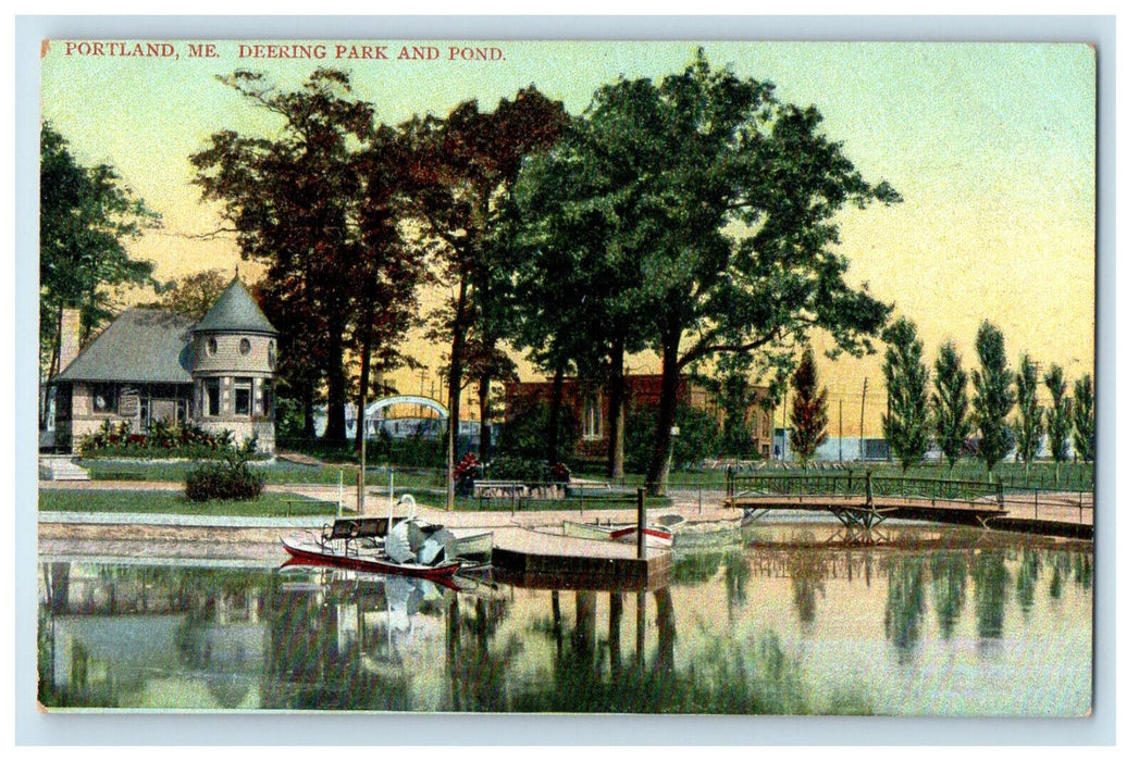 c1910s Deering Park and Pond Portland Maine ME Posted Antique Postcard