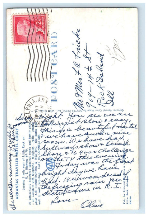 1956 Arkansas Traveler Hotel Court Car Little Rock AR Posted Vintage Postcard