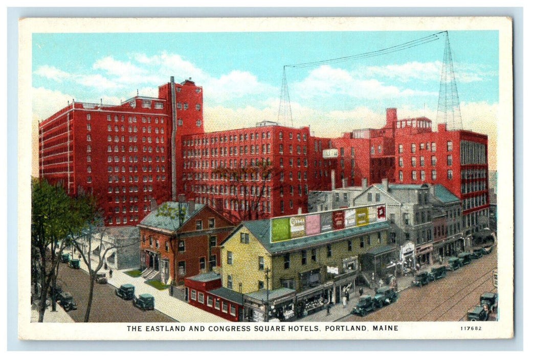 c1920s The Eastland and Congress Square Hotels, Portland Maine ME Postcard